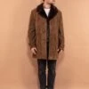 Vintage 70's Men Suede Sherpa Coat In Dark Beige