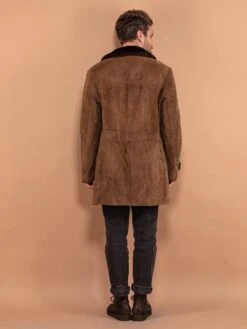 Vintage 70's Men Suede Sherpa Coat In Dark Beige -Northern Grip 1 Vintage 70s Men Suede Sherpa Coat Dark Beige 2