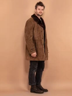 Vintage 70's Men Suede Sherpa Coat In Dark Beige -Northern Grip 1 Vintage 70s Men Suede Sherpa Coat Dark Beige 3