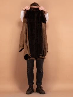 Vintage 70's Men Suede Sherpa Coat In Dark Beige -Northern Grip 1 Vintage 70s Men Suede Sherpa Coat Dark Beige 4