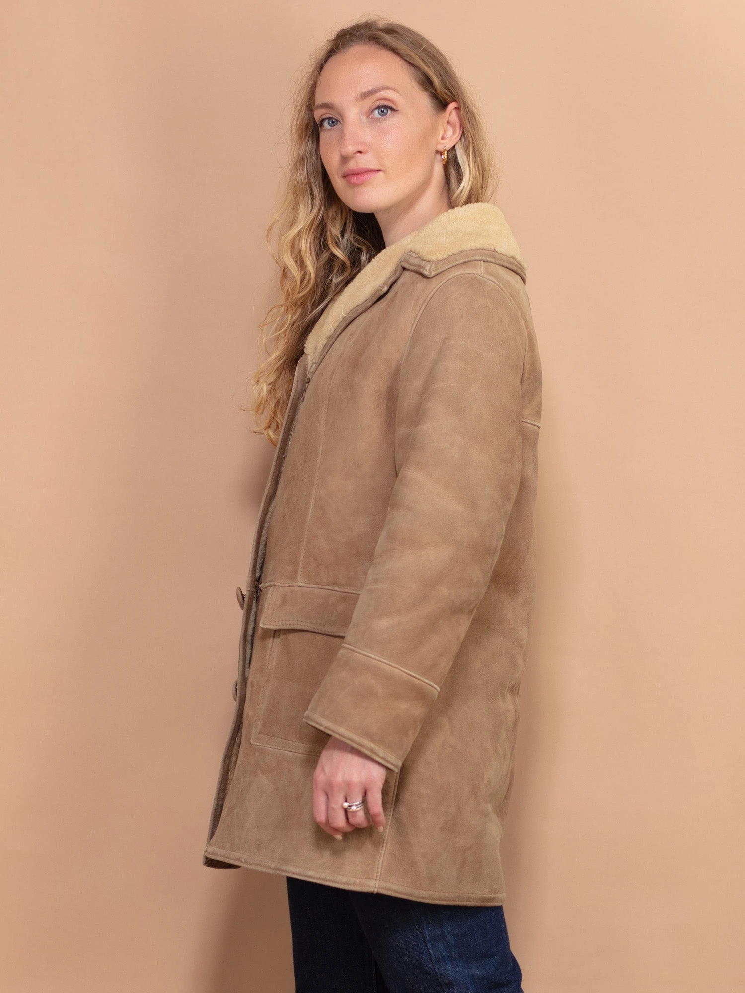 Vintage 70's Women Shearling Coat In Beige 3 Vintage 70's Women Shearling Coat In Beige - Image 3