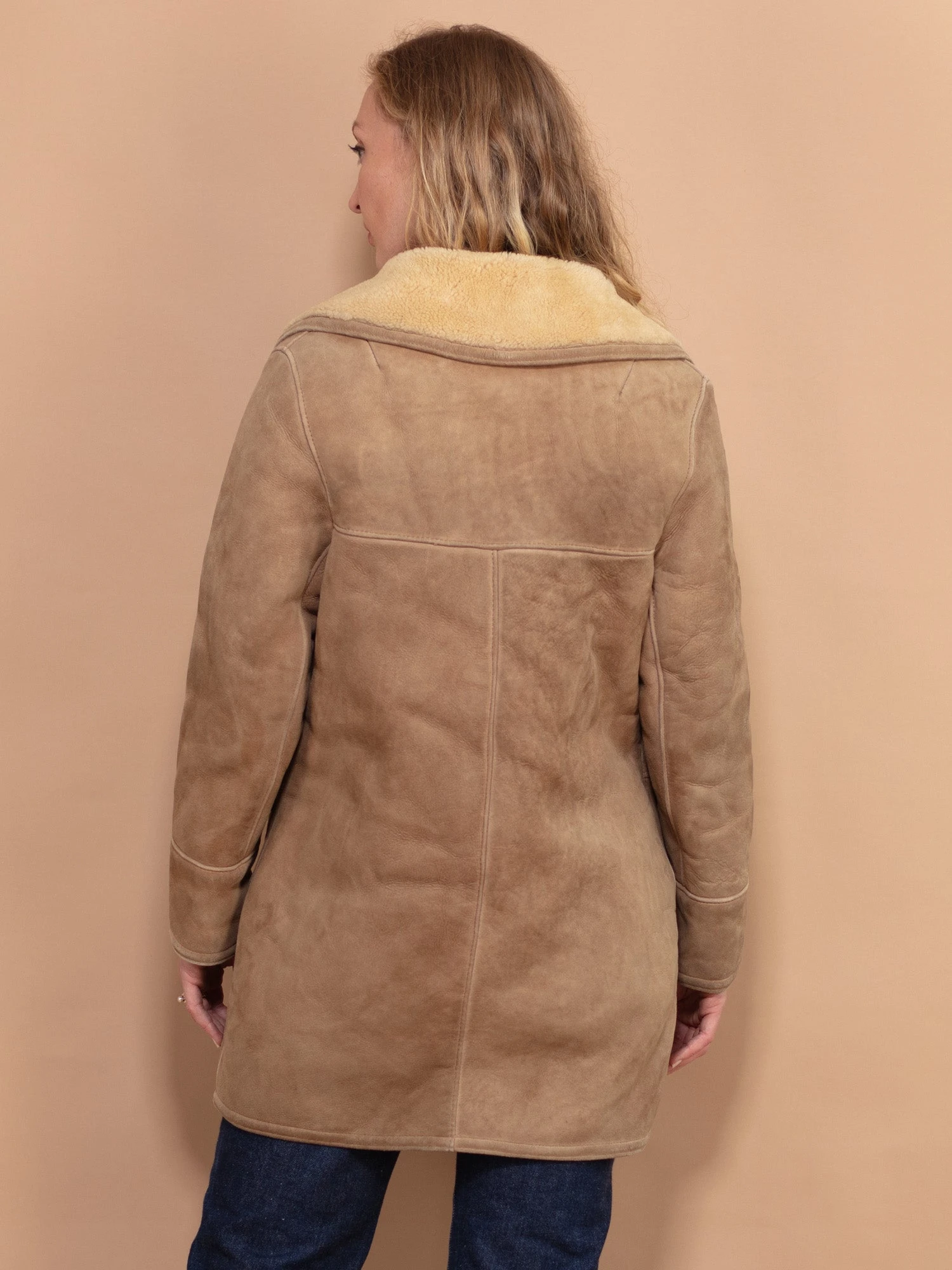 Vintage 70's Women Shearling Coat In Beige 2 Vintage 70's Women Shearling Coat In Beige - Image 2