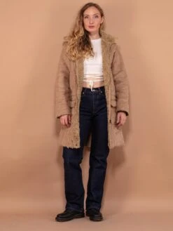 Vintage 90's Faux Sheepskin Coat In Beige