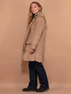 Vintage 90's Faux Sheepskin Coat In Beige -Northern Grip 90s Women Beige Faux Sheepskin Coat Vintage Outerwear 3