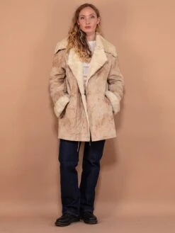 Vintage 90's Faux Penny Lane Coat In Beige