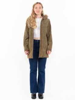 Vintage 90's Women Suede Sherpa Coat In Green