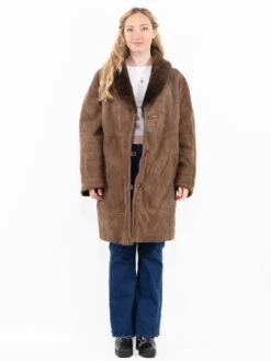 Vintage 70's Women Oversized Sheepskin Coat In Beige