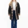 Vintage 90's Women Oversized Sheepskin Coat In Gray