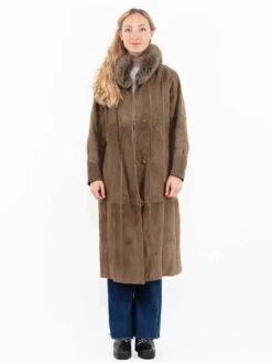 Vintage 80's Women Sheepskin Coat In Beige