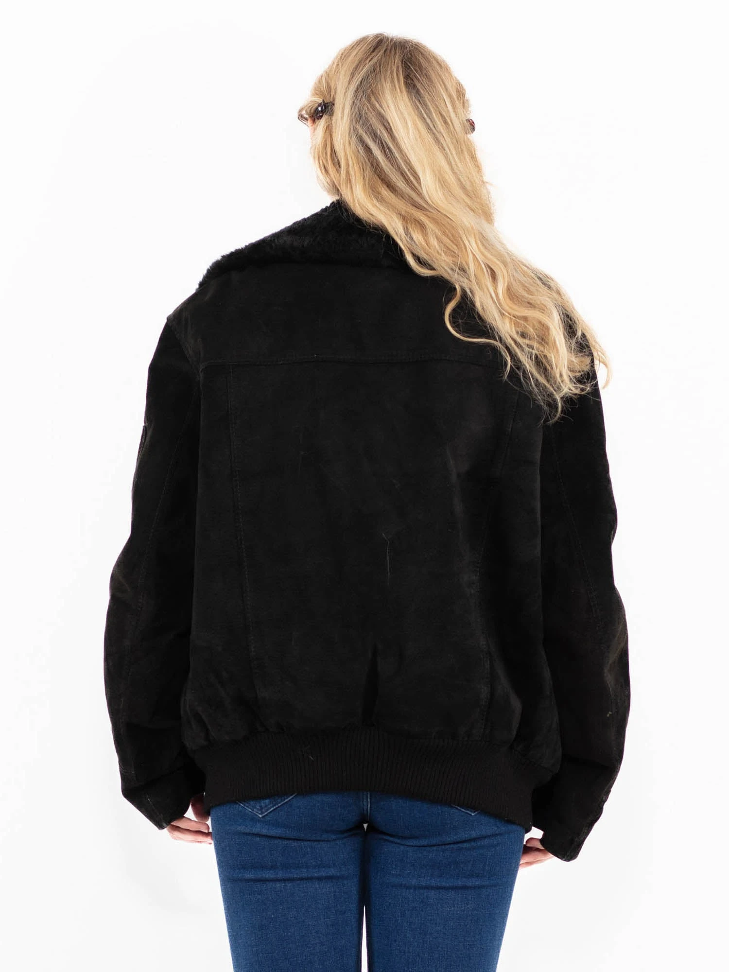 Vintage 90's Women Suede Sherpa Jacket In Black 2 Vintage 90's Women Suede Sherpa Jacket In Black - Image 2