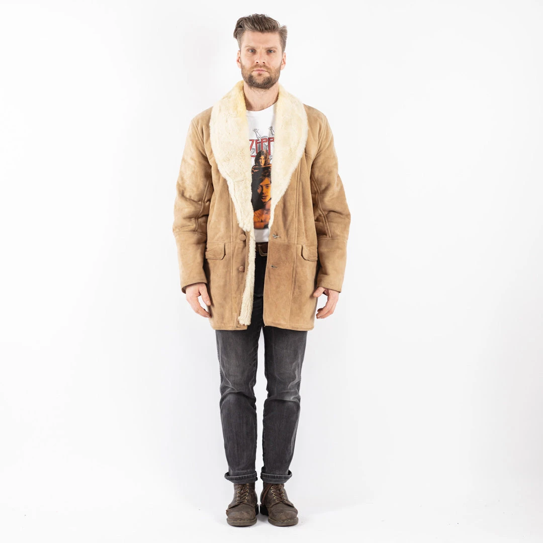 Vintage 90's Men Sheepskin Shearling Coat In Beige 5 Vintage 90's Men Sheepskin Shearling Coat In Beige - Image 5