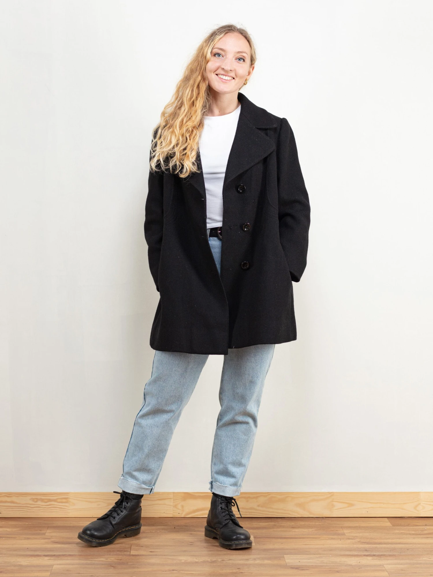 Vintage 80's Women Black Wool Coat 1 Vintage 80's Women Black Wool Coat