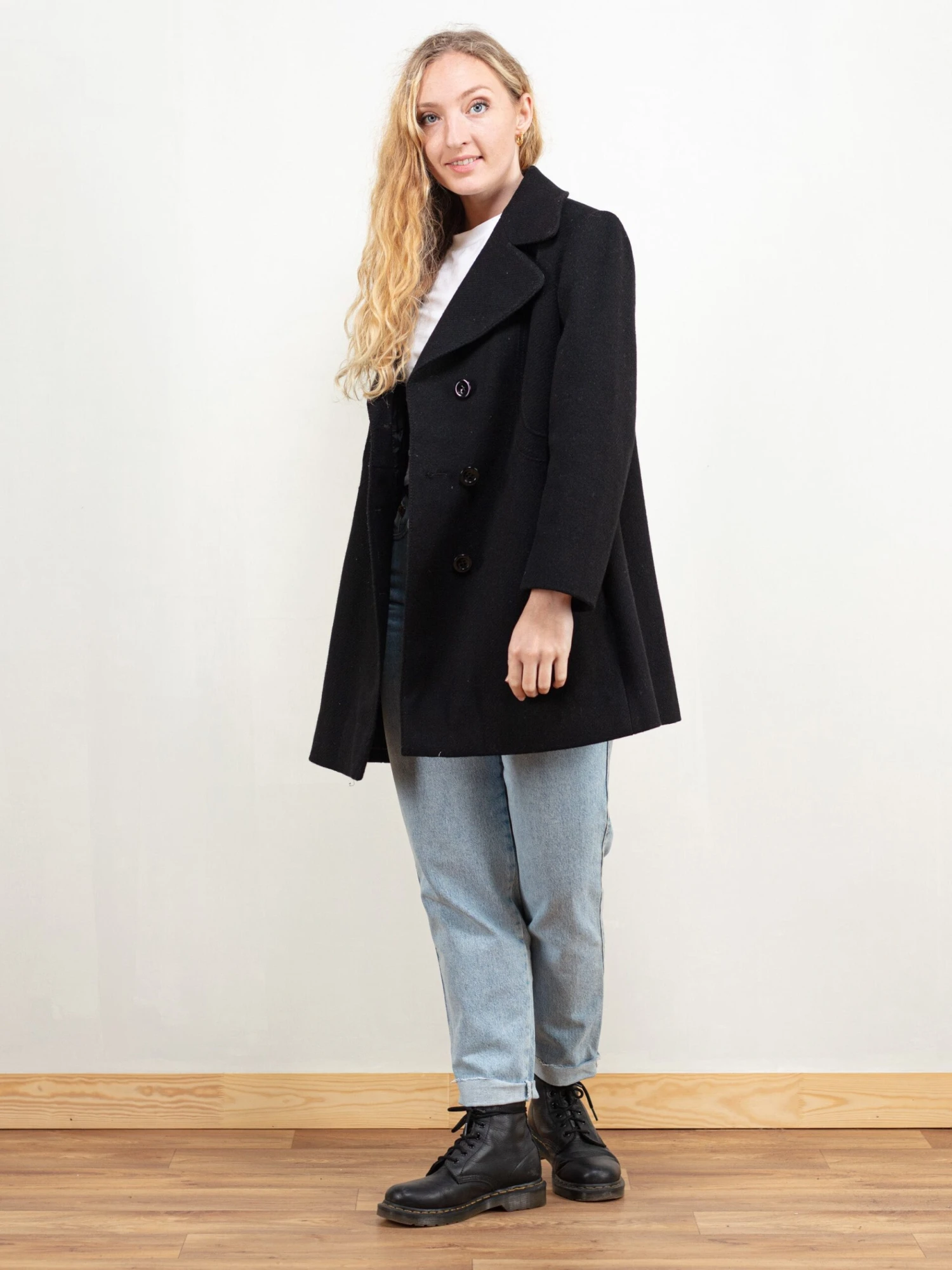 Vintage 80's Women Black Wool Coat 2 Vintage 80's Women Black Wool Coat - Image 2