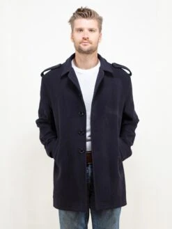 Vintage 90's Blue Wool Peacoat Men