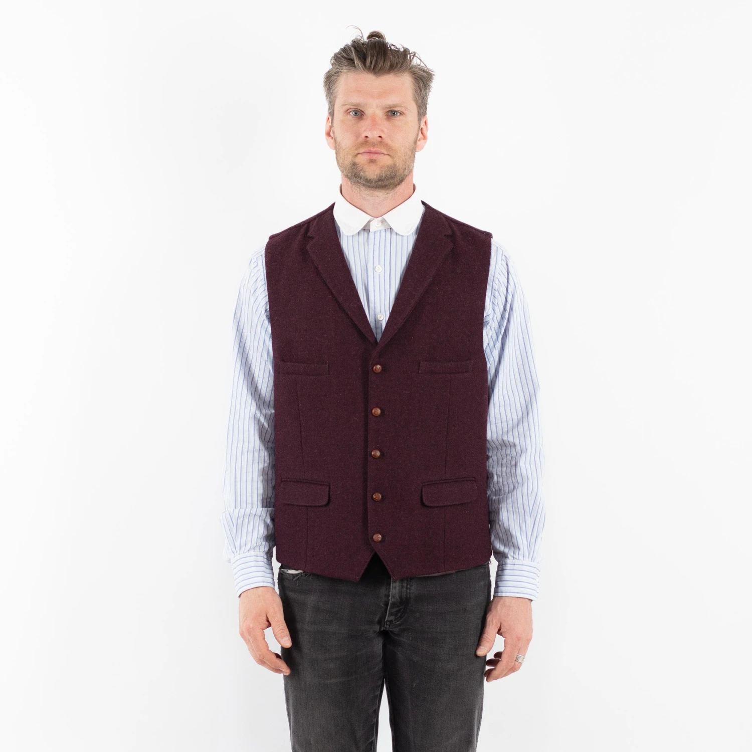 Vintage 00's Men Tweed Vest In Burgundy Red 5 Vintage 00's Men Tweed Vest In Burgundy Red - Image 5