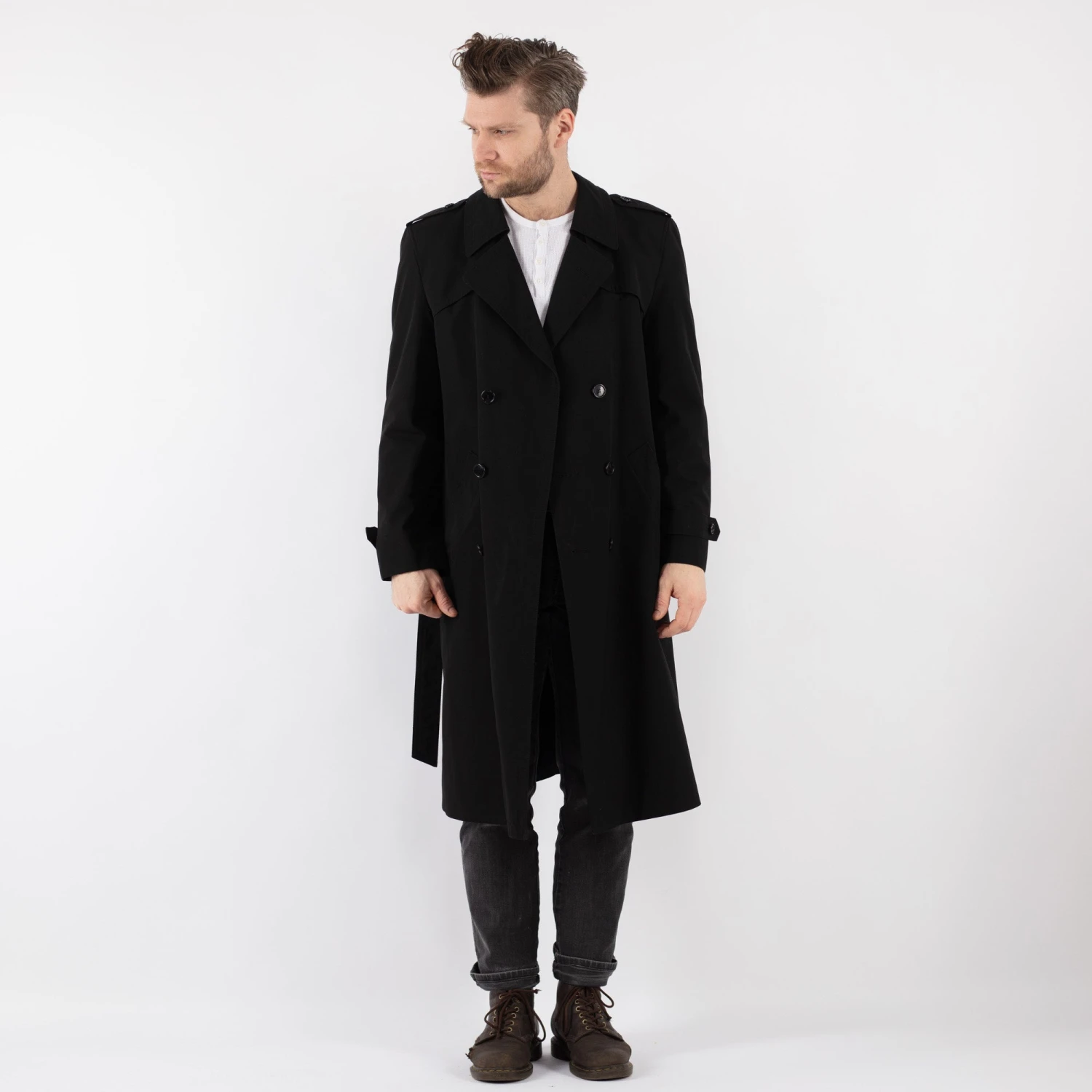 Vintage 70's Men Trench Coat In Black 5 Vintage 70's Men Trench Coat In Black - Image 5