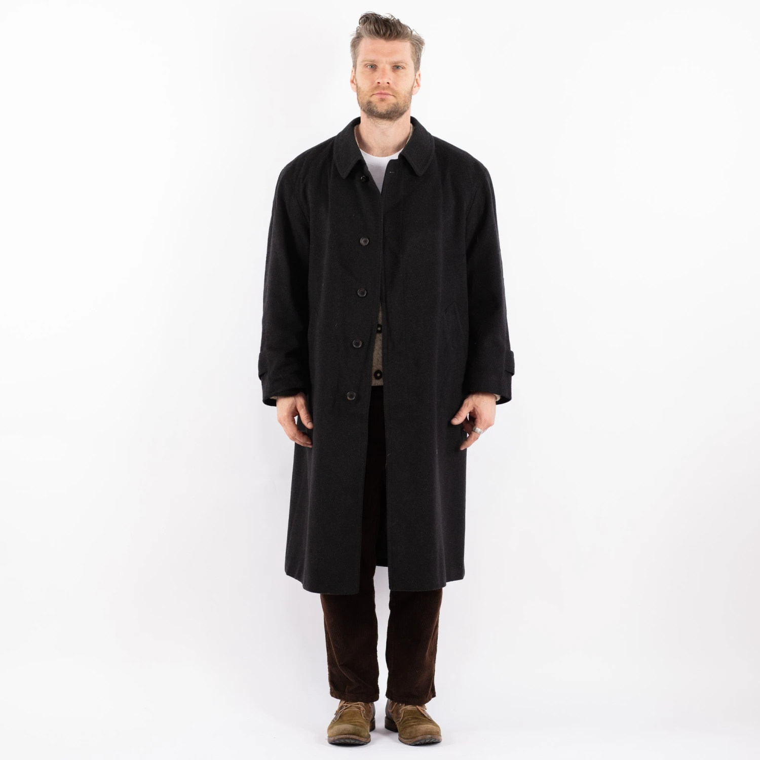 Vintage 80's Men Wool Blend Coat In Gray 5 Vintage 80's Men Wool Blend Coat In Gray - Image 5