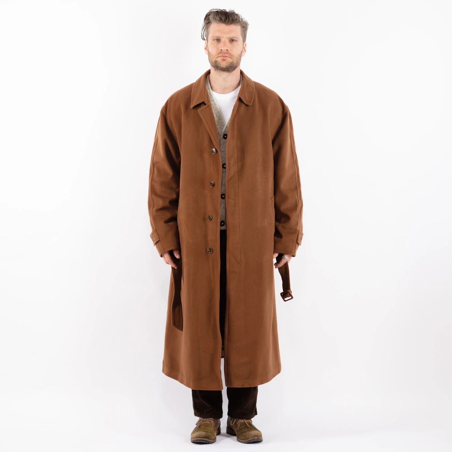 Vintage 90's Men Cashmere Wool Blend Coat In Brown 5 Vintage 90's Men Cashmere Wool Blend Coat In Brown - Image 5
