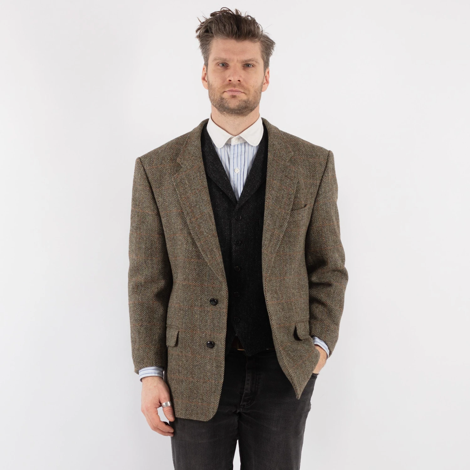 Vintage 80's Men Harris Tweed Jacket In Olive Green 5 Vintage 80's Men Harris Tweed Jacket In Olive Green - Image 5
