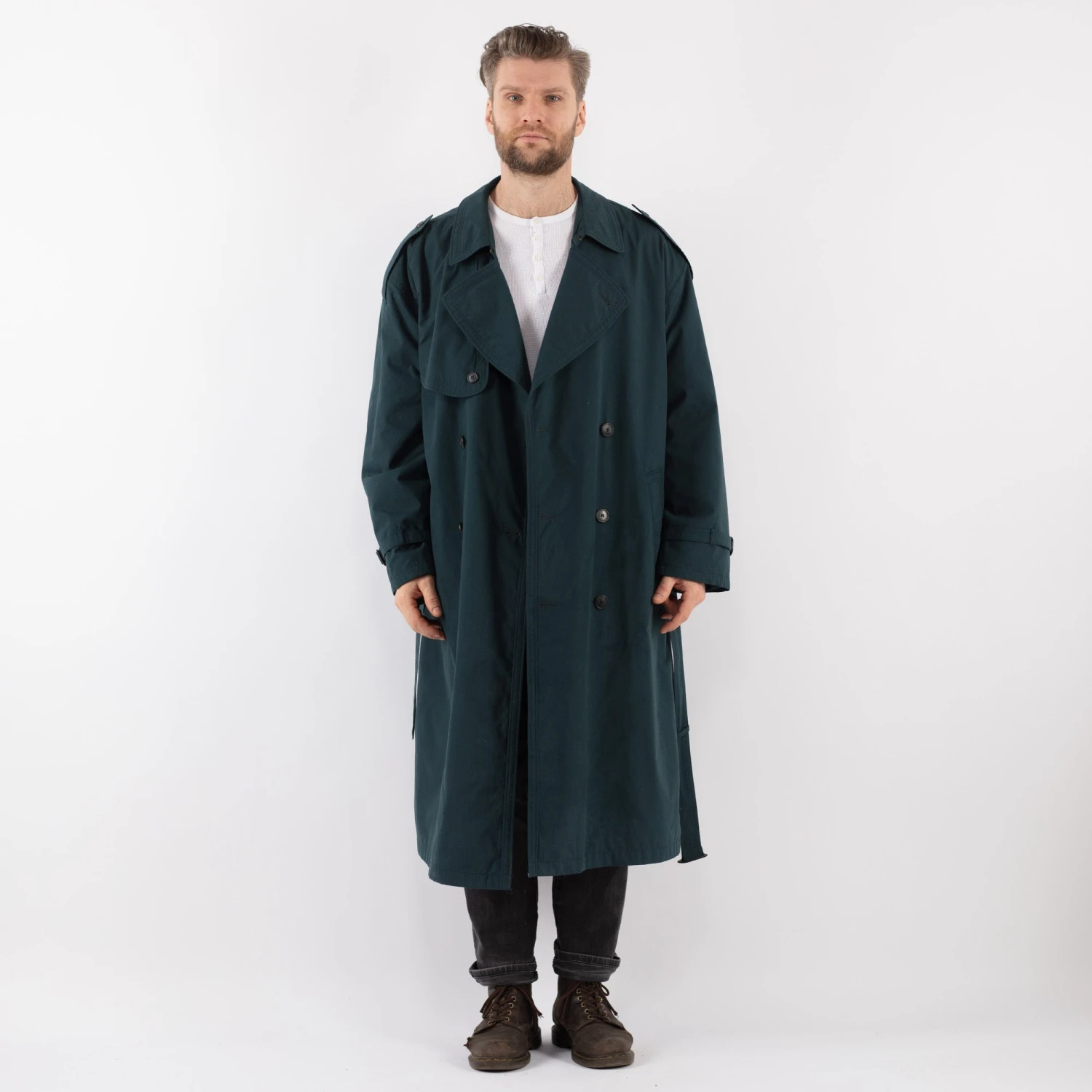 Vintage 70's Men Oversized Trench Coat In Teal Blue 5 Vintage 70's Men Oversized Trench Coat In Teal Blue - Image 5