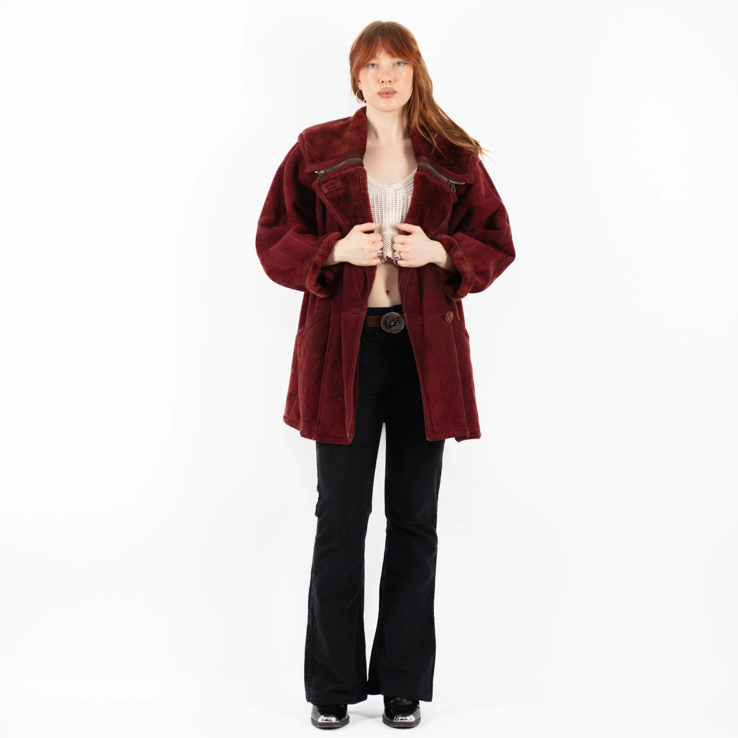 Vintage 80's Women Sheepskin Shearling Coat In Red 5 Vintage 80's Women Sheepskin Shearling Coat In Red - Image 5