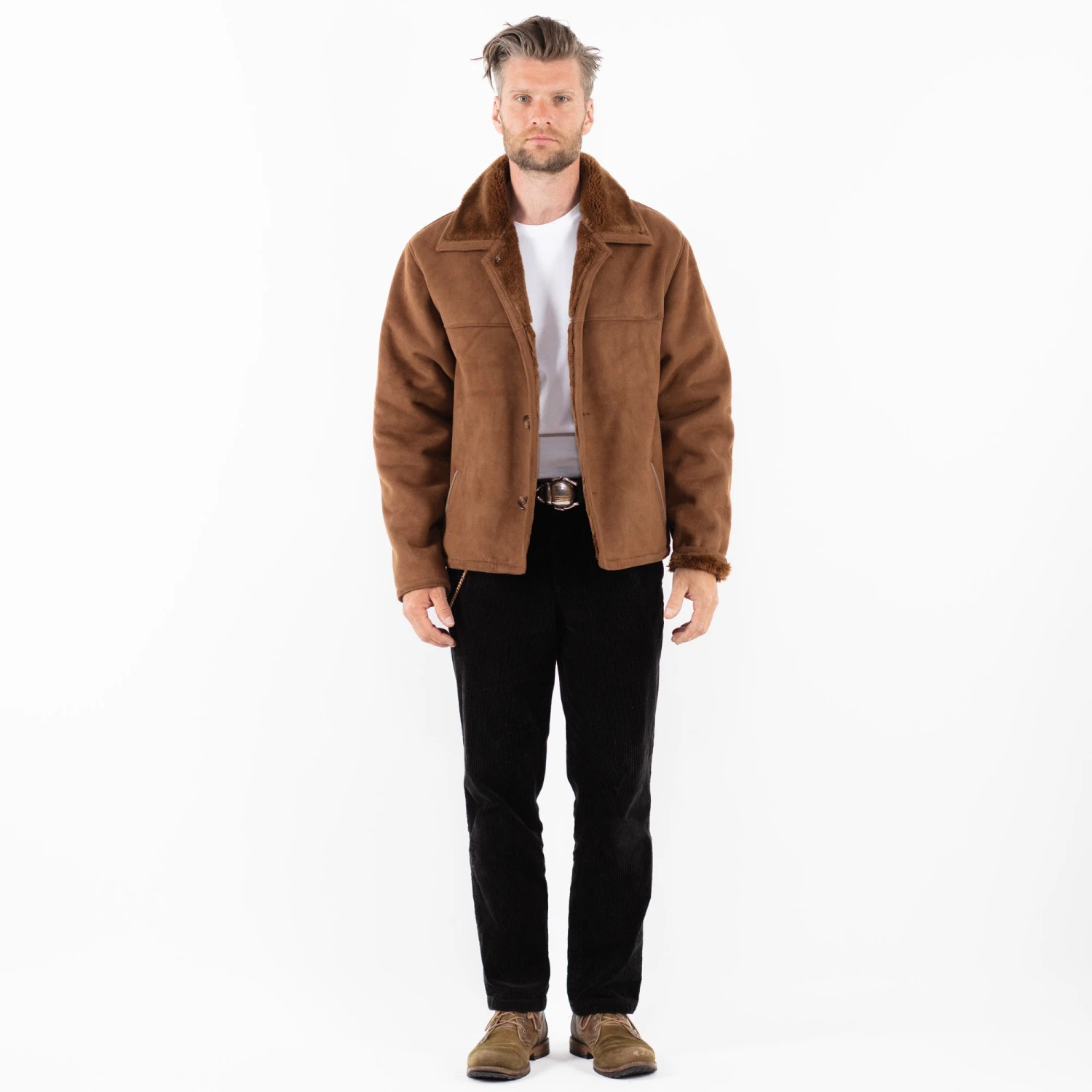 Vintage 90's Men Faux Sheepskin Jacket In Brown 5 Vintage 90's Men Faux Sheepskin Jacket In Brown - Image 5
