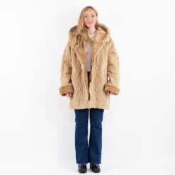 Vintage 90's Women Hooded Suede Sherpa Coat In Beige -Northern Grip Square 0113 28a9d54d 3891 4327 ae38 f871f3f16f5c