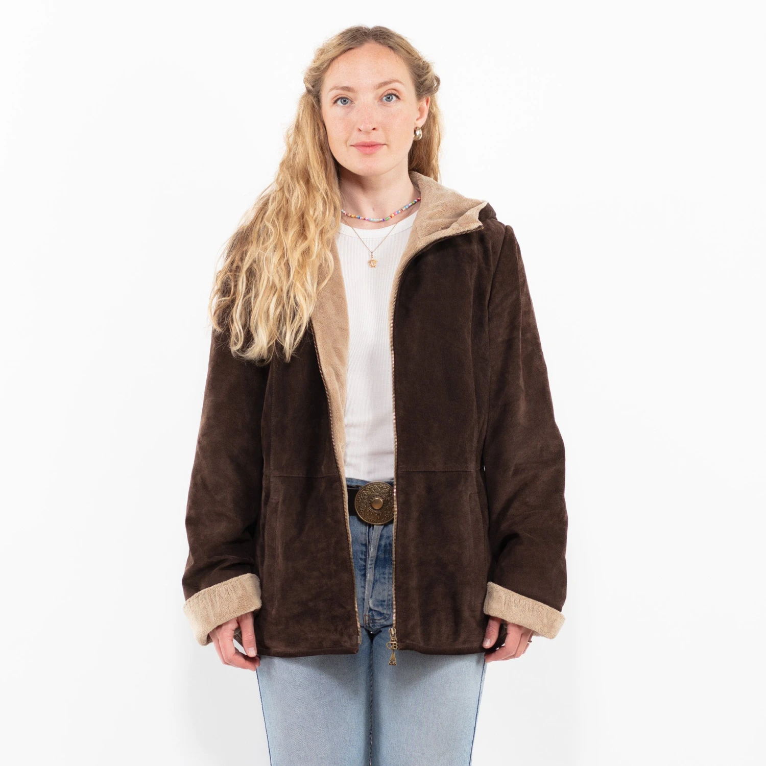 Vintage 00's Women Suede Sherpa Jacket In Brown 5 Vintage 00's Women Suede Sherpa Jacket In Brown - Image 5