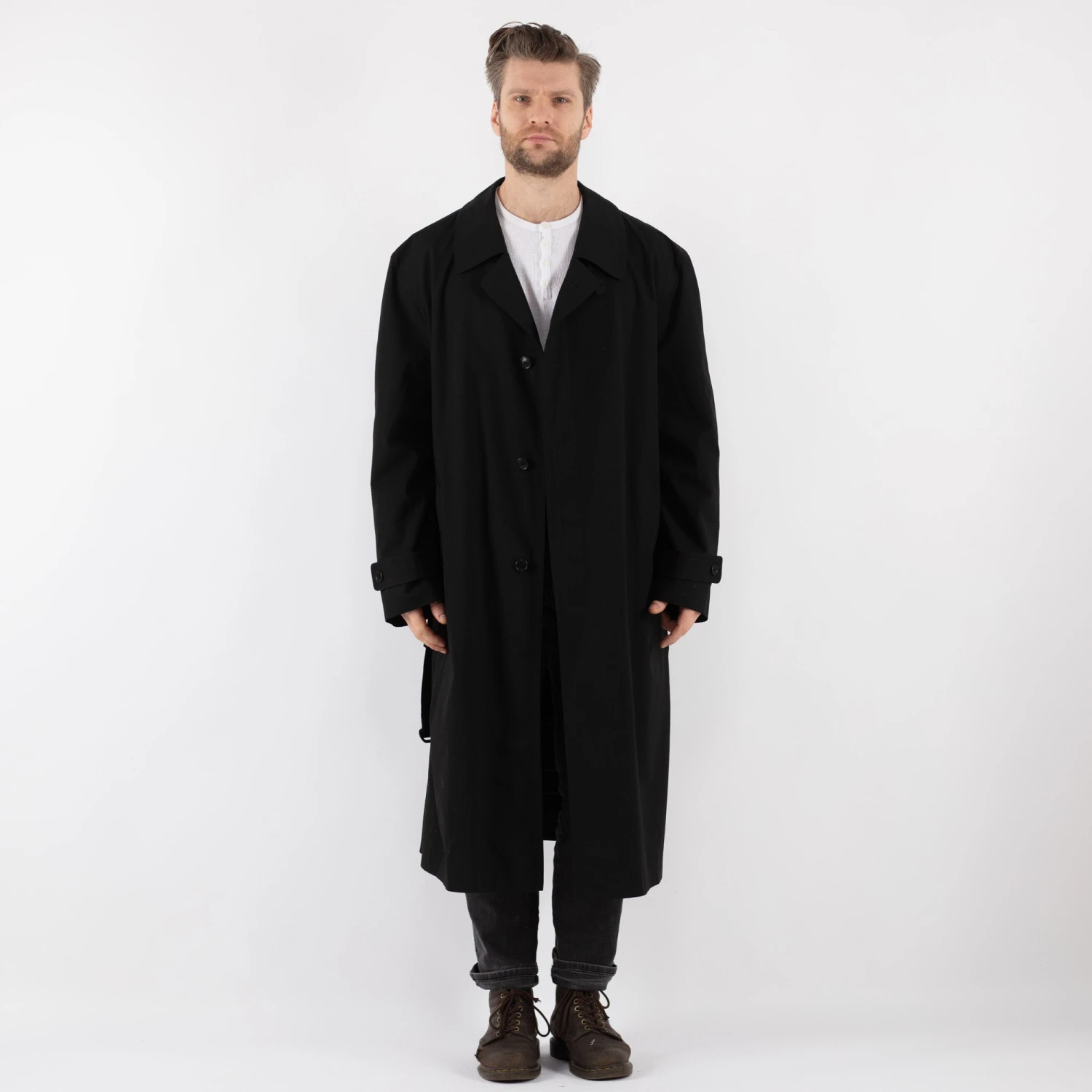 Vintage 70's Men Oversized Mac Coat In Black 5 Vintage 70's Men Oversized Mac Coat In Black - Image 5