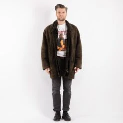 Vintage 90's Men Sheepskin Coat In Green -Northern Grip Square 0128
