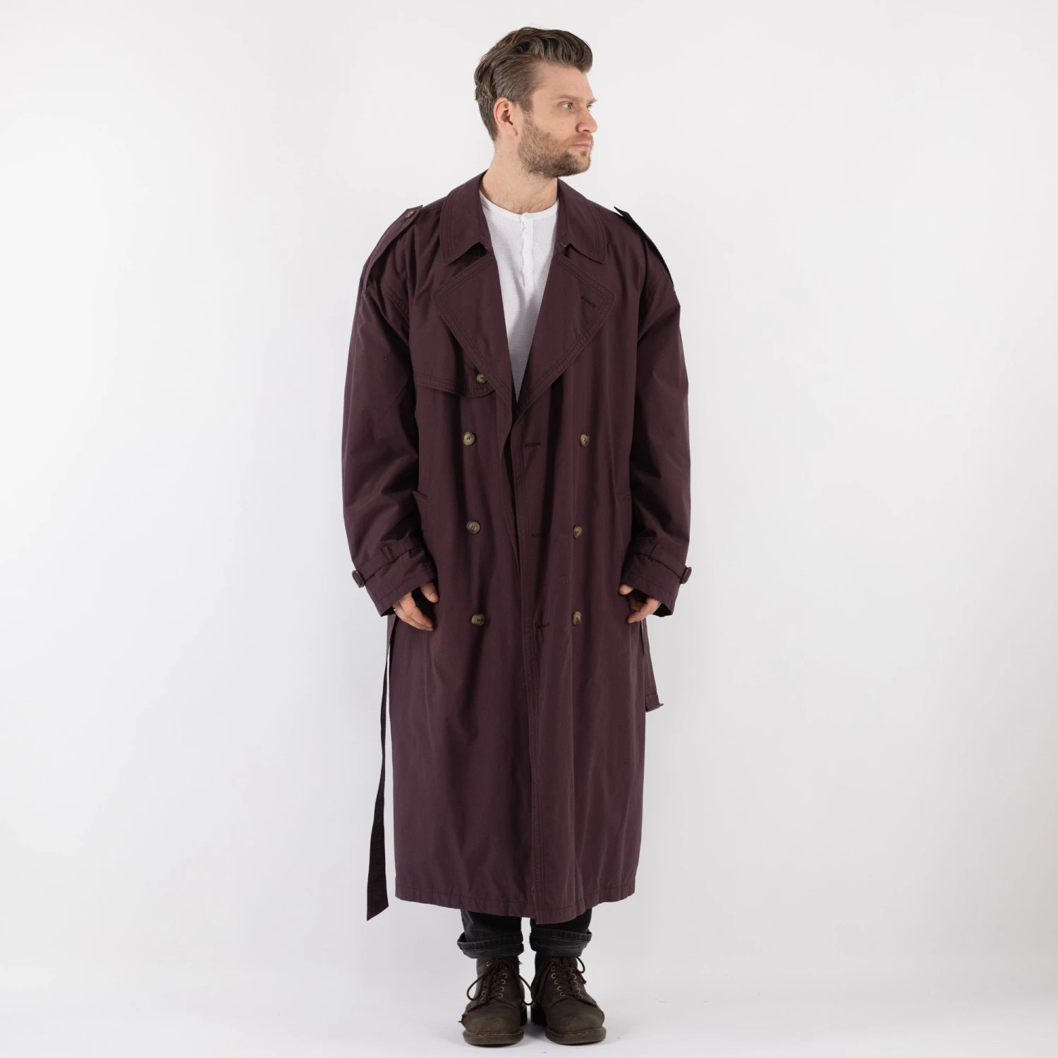 Vintage 70's Men Oversized Trench Coat In Purple 5 Vintage 70's Men Oversized Trench Coat In Purple - Image 5