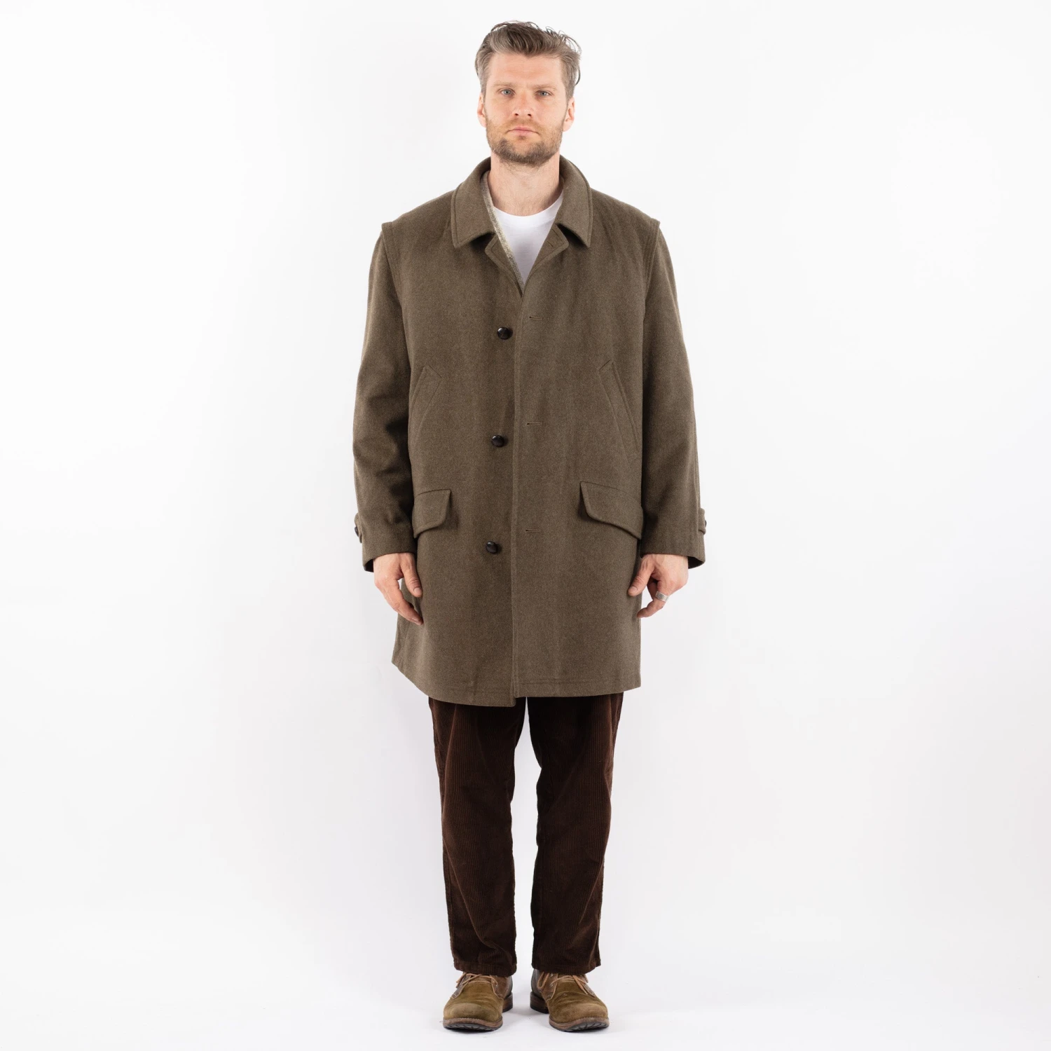 Vintage 70's Men Wool Coat In Green 5 Vintage 70's Men Wool Coat In Green - Image 5