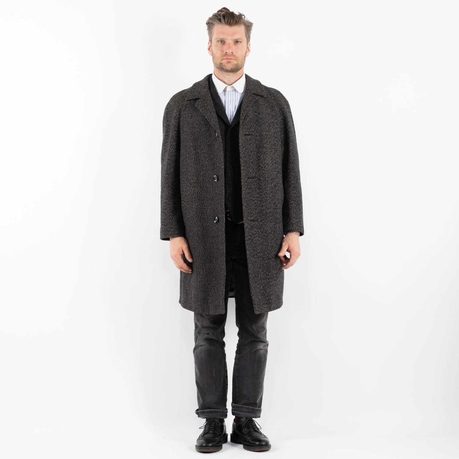 Vintage 70's Men Wool Coat In Gray 5 Vintage 70's Men Wool Coat In Gray - Image 5