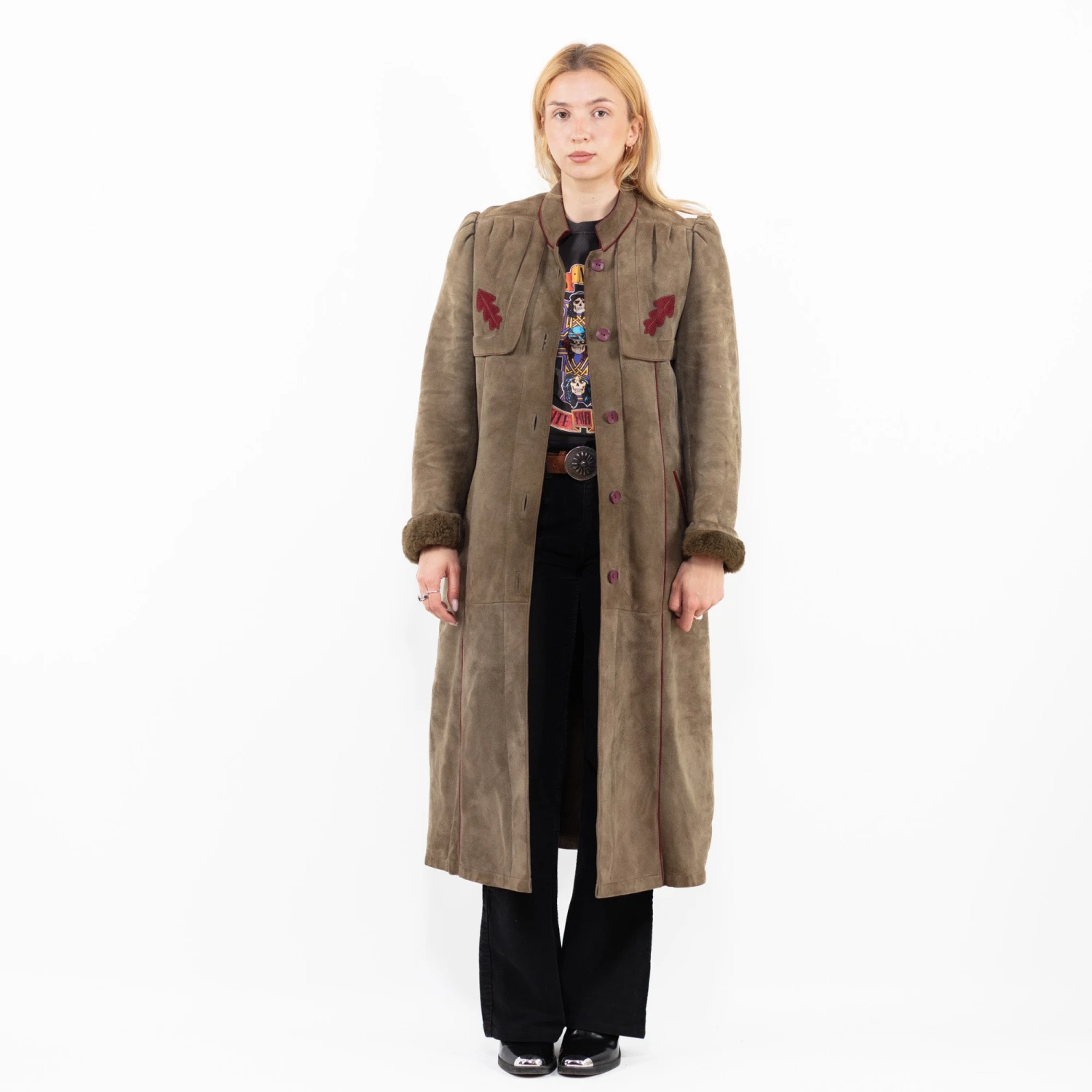 Vintage 80's Women Sheepskin Coat In Khaki Green 5 Vintage 80's Women Sheepskin Coat In Khaki Green - Image 5