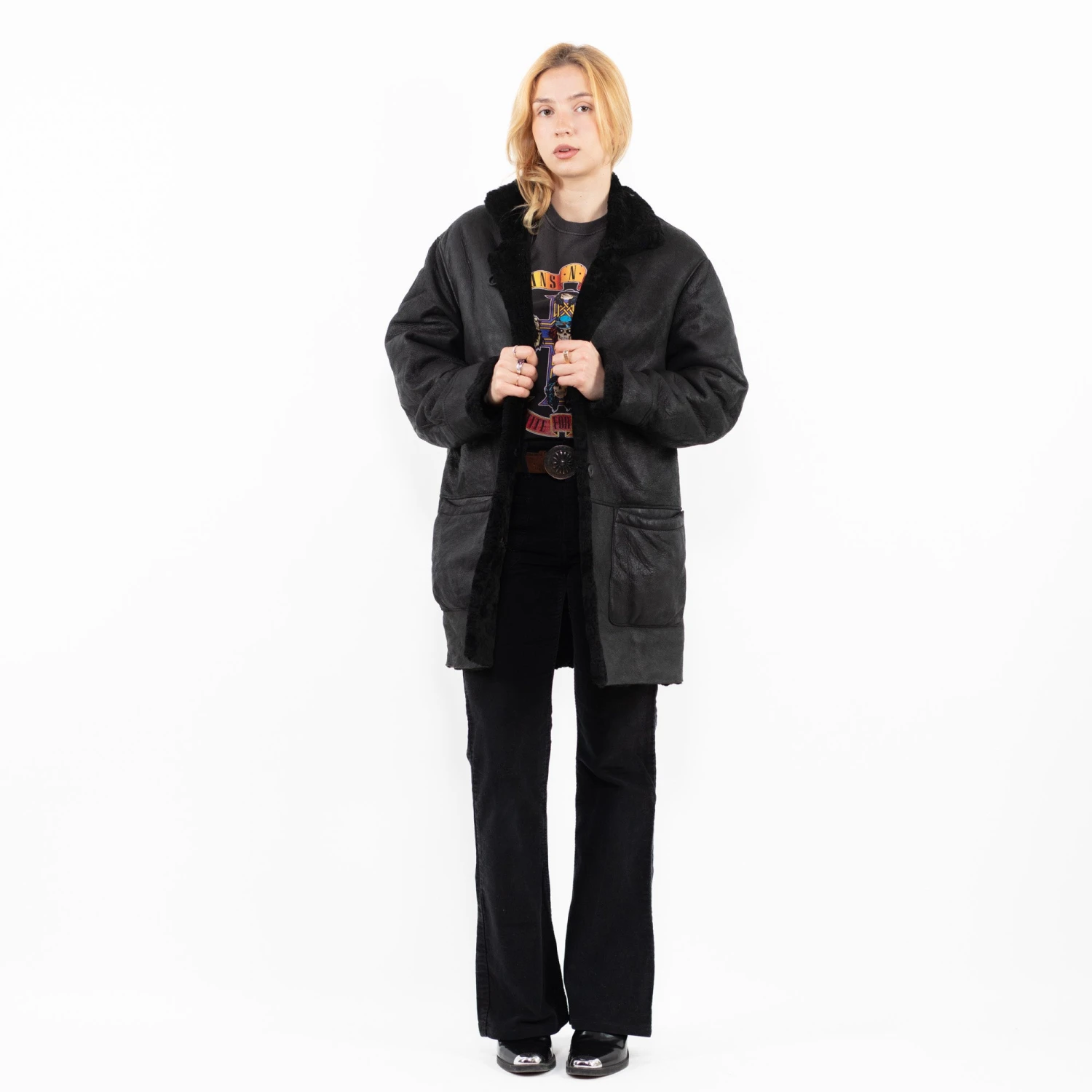 Vintage 80's Women Sheepskin Coat In Black 5 Vintage 80's Women Sheepskin Coat In Black - Image 5