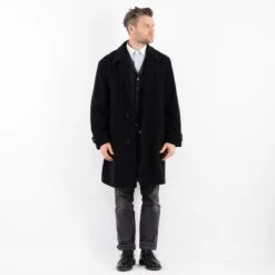 Vintage 90's Men Cashmere Wool Blend Coat In Black -Northern Grip Square 0197 a00fc04c 5cea 4f69 81a5 88d44118a5fa