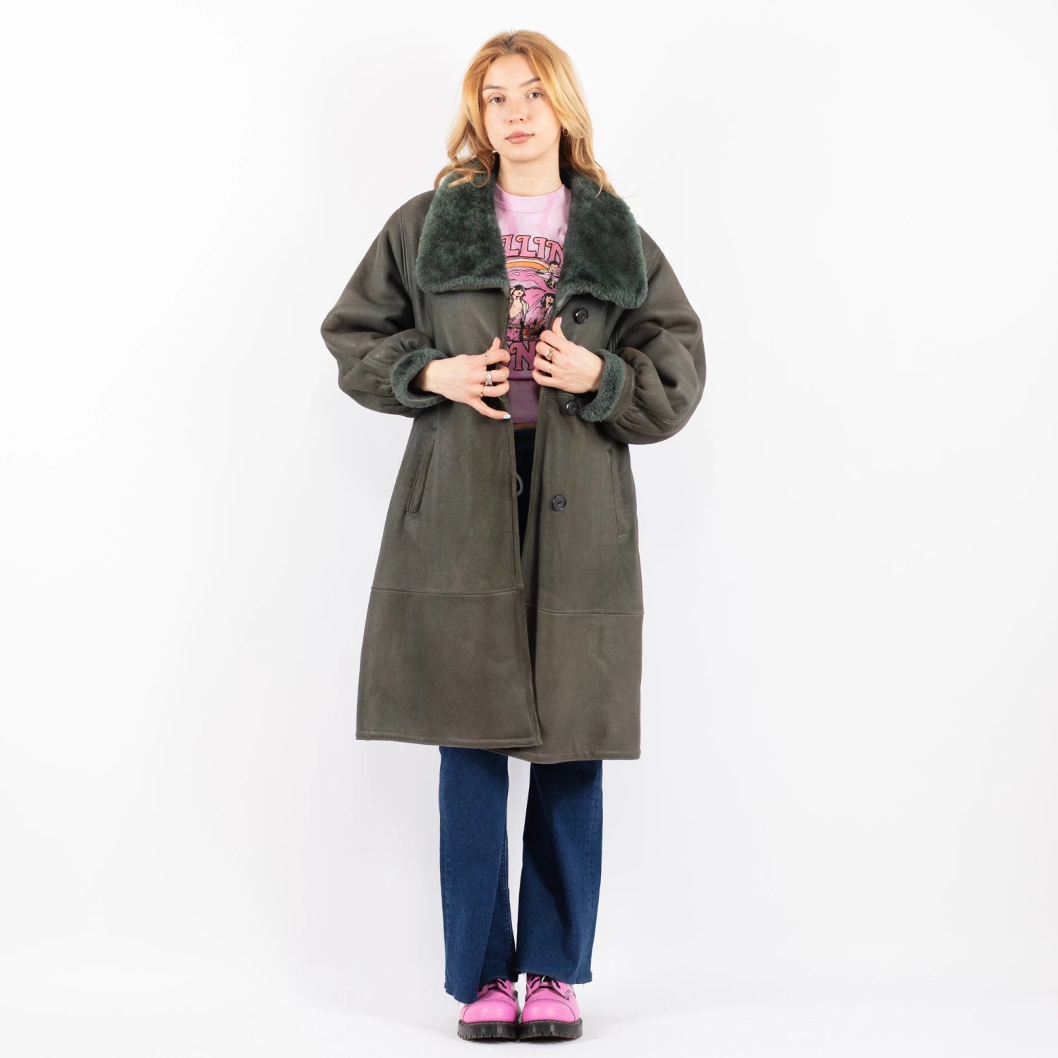 Vintage 70's Women Sheepskin Coat In Sage Green 5 Vintage 70's Women Sheepskin Coat In Sage Green - Image 5