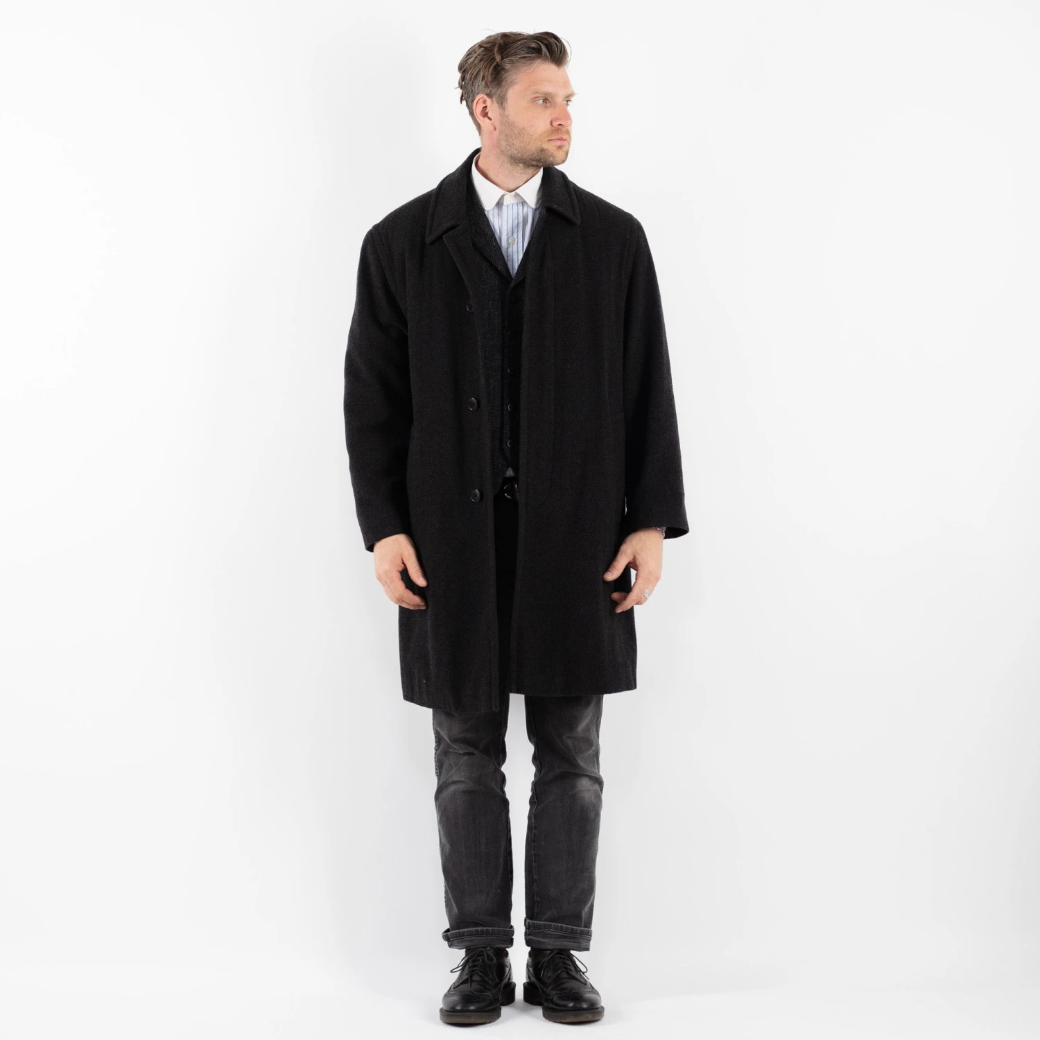 Vintage 90's Men Wool Blend Coat In Gray 5 Vintage 90's Men Wool Blend Coat In Gray - Image 5