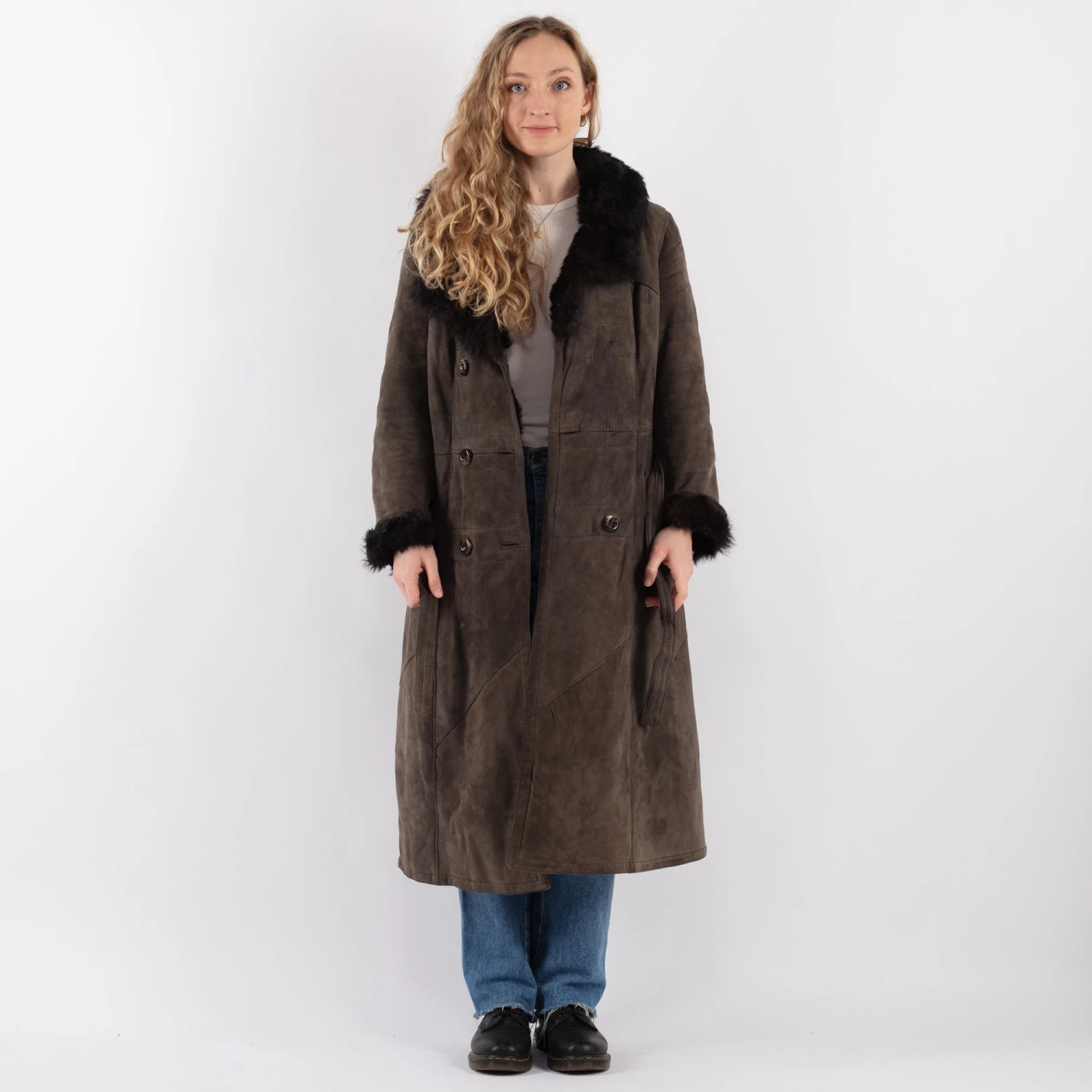 Vintage 80's Women Sheepskin Long Coat In Gray 5 Vintage 80's Women Sheepskin Long Coat In Gray - Image 5