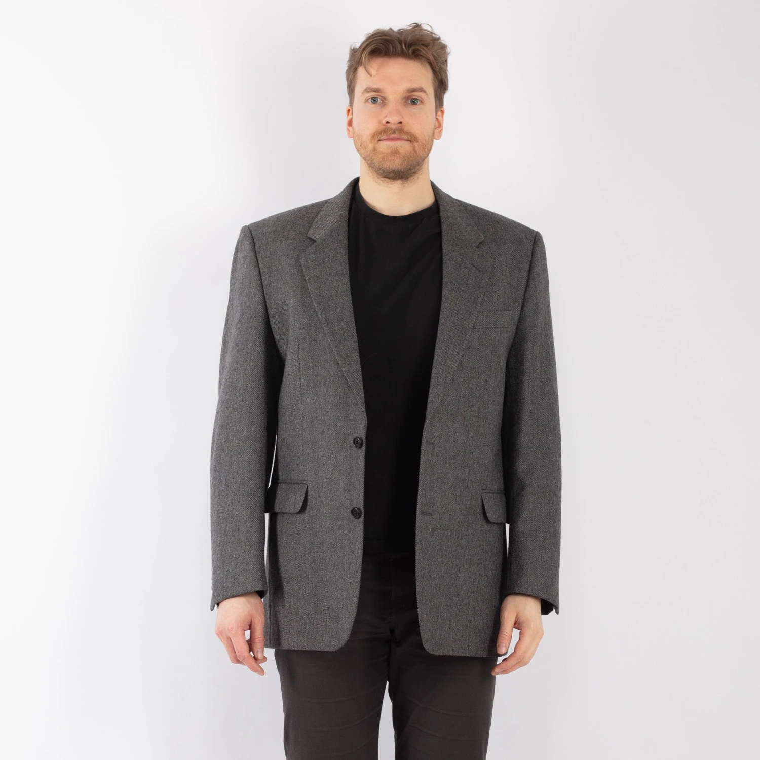 Vintage 80's Men Wool Blazer Jacket In Gray 5 Vintage 80's Men Wool Blazer Jacket In Gray - Image 5