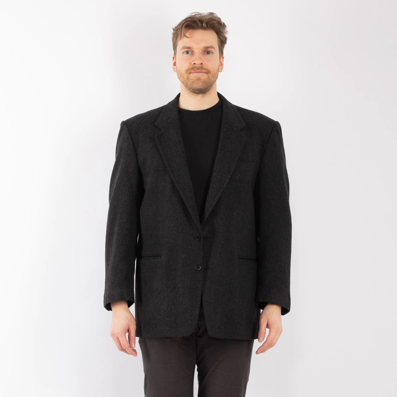 Vintage 90's Men Wool Blazer Jacket In Gray 5 Vintage 90's Men Wool Blazer Jacket In Gray - Image 5