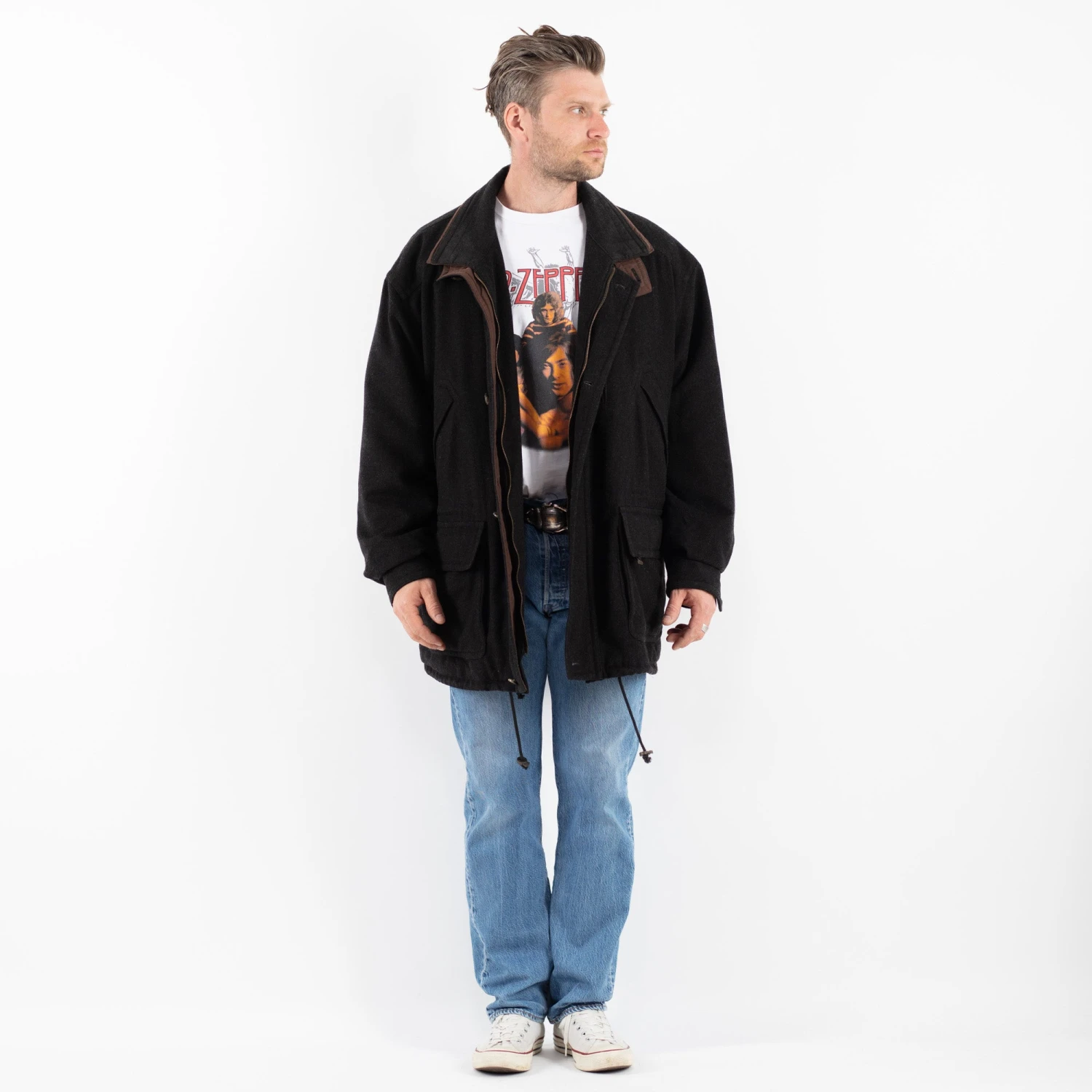 Vintage 90's Men Wool Blend Jacket In Gray 5 Vintage 90's Men Wool Blend Jacket In Gray - Image 5