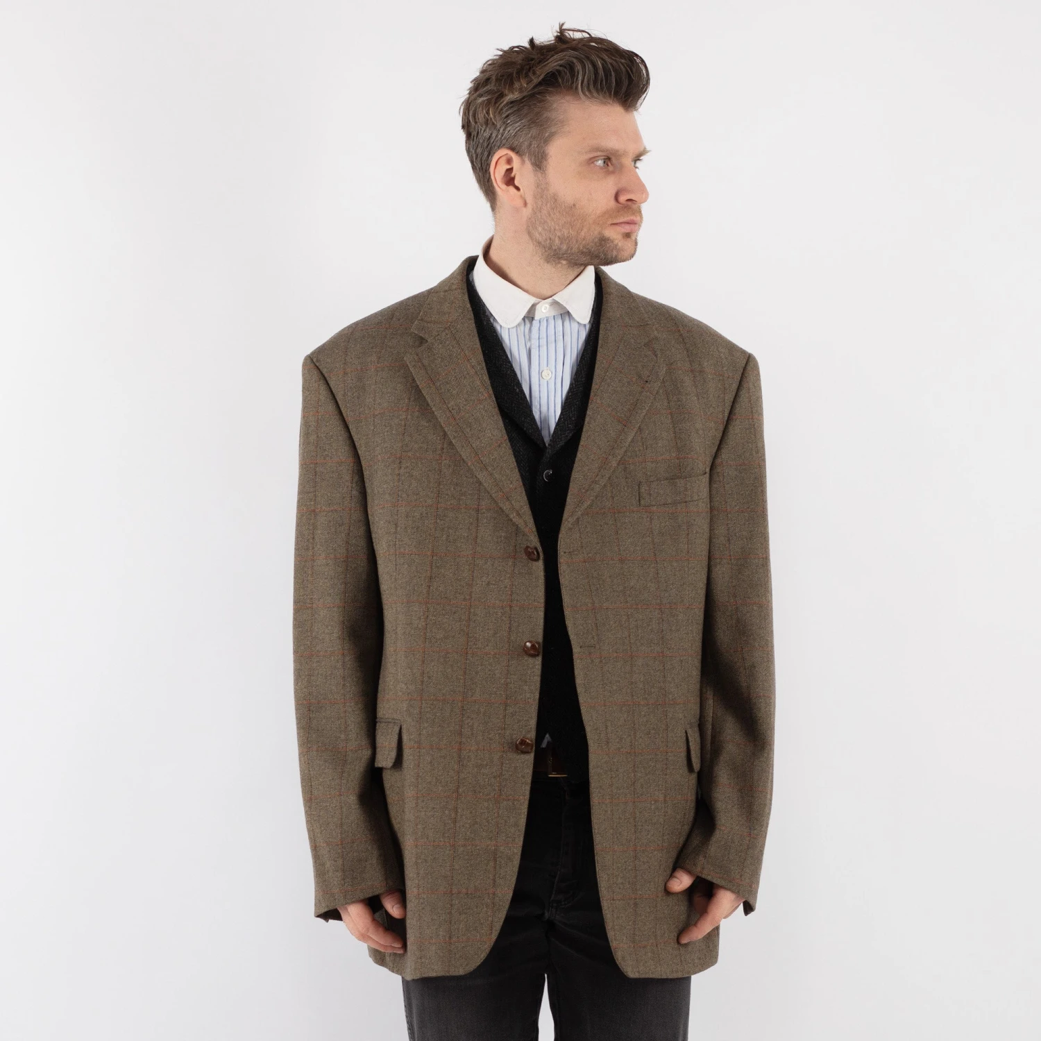 Vintage 80's Men Wool Blazer Jacket In Beige 5 Vintage 80's Men Wool Blazer Jacket In Beige - Image 5