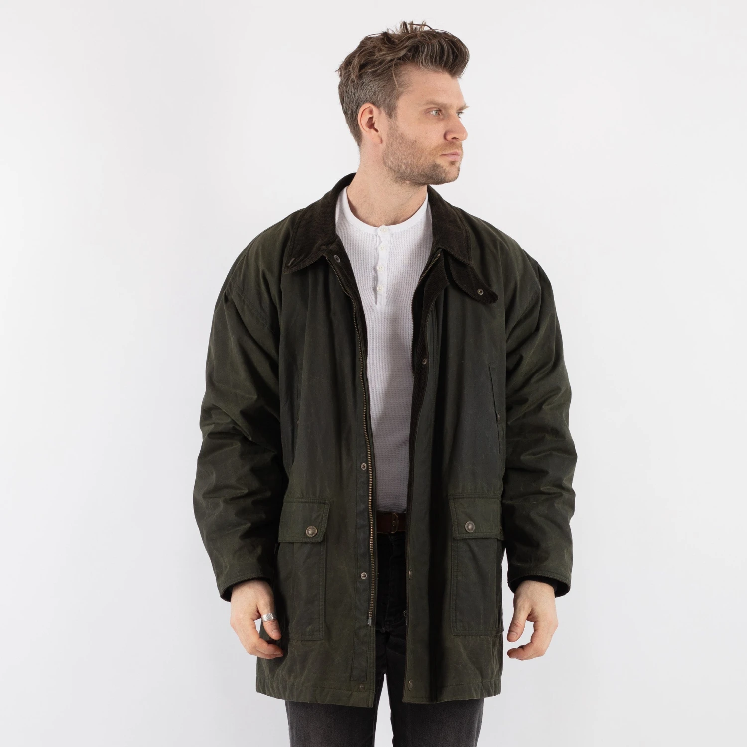 Vintage 70's Men Waxed Canvas Coat In Green 5 Vintage 70's Men Waxed Canvas Coat In Green - Image 5