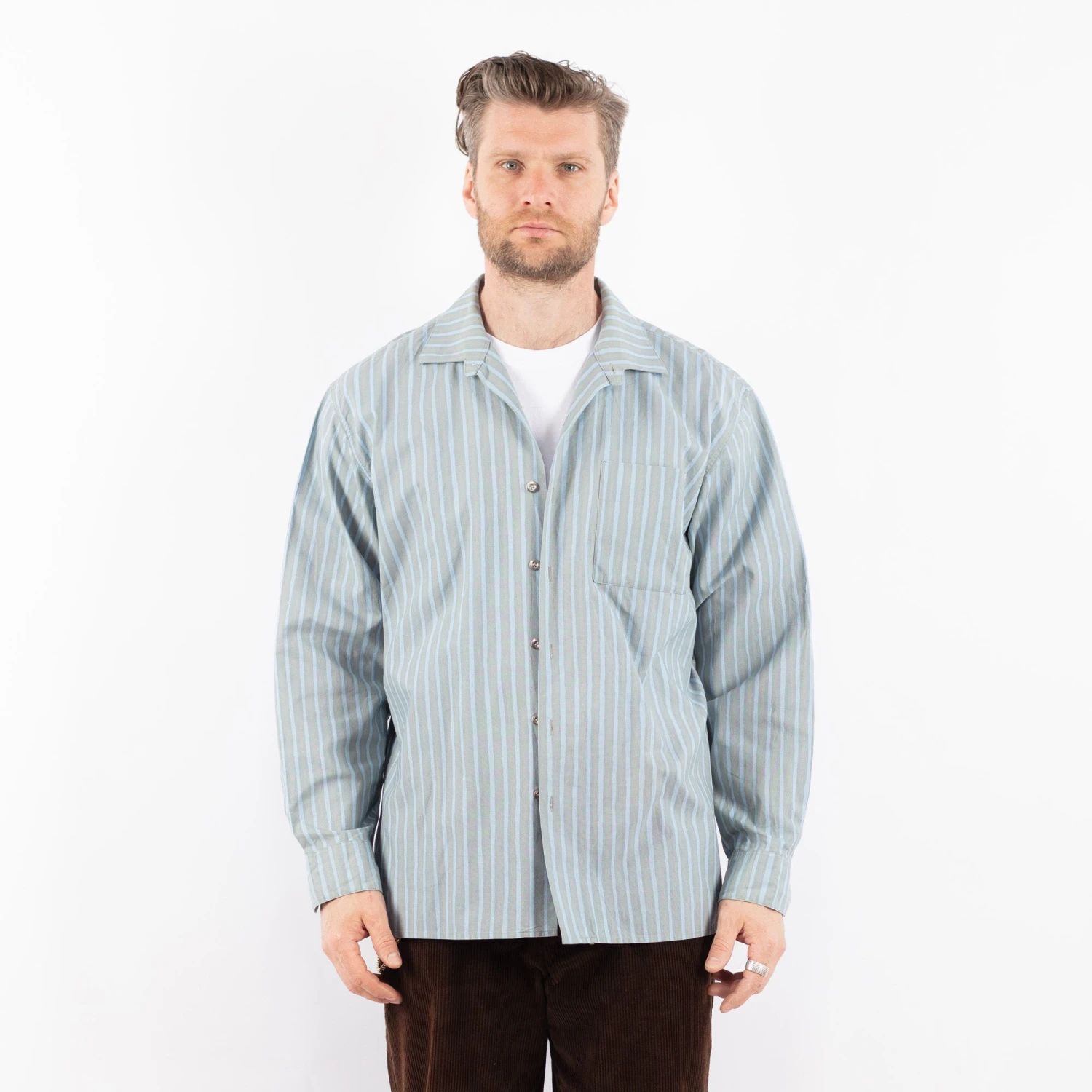 Vintage 90's Men Marimekko Striped Long Sleeve Shirt In Blue 5 Vintage 90's Men Marimekko Striped Long Sleeve Shirt In Blue - Image 5