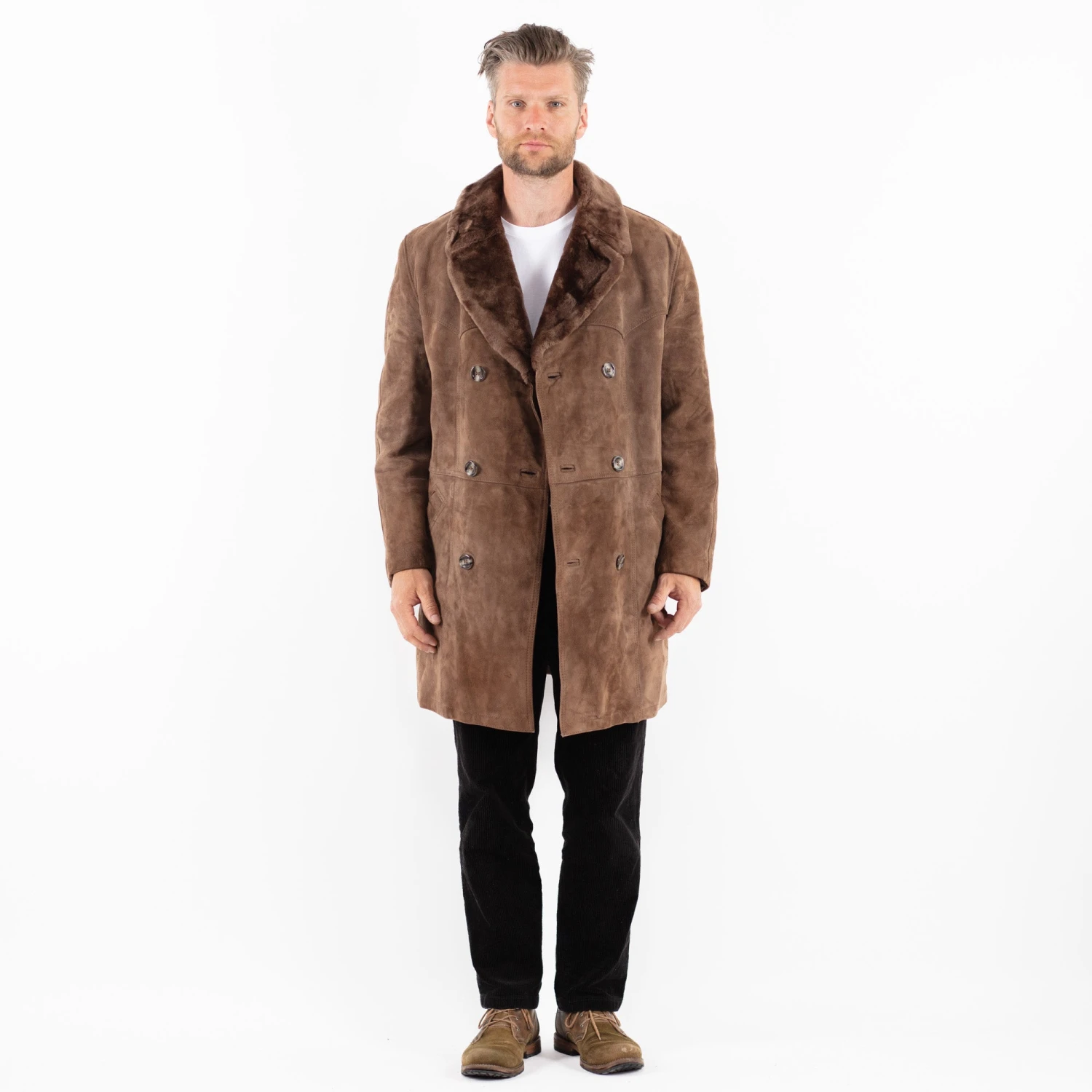 Vintage 70's Men Suede Sherpa Coat In Brown 5 Vintage 70's Men Suede Sherpa Coat In Brown - Image 5