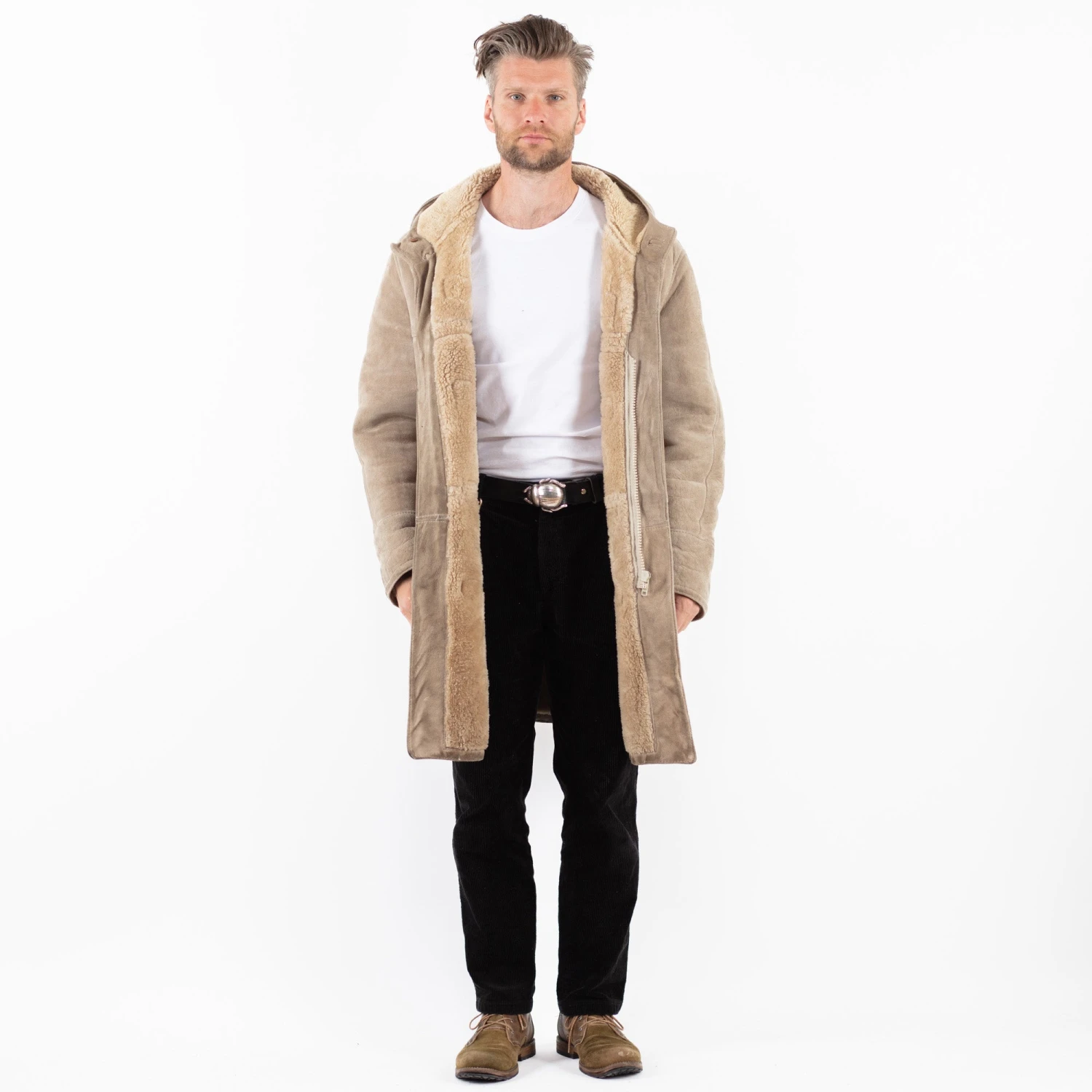 Vintage 80's Men Sheepskin Coat In Beige 5 Vintage 80's Men Sheepskin Coat In Beige - Image 5