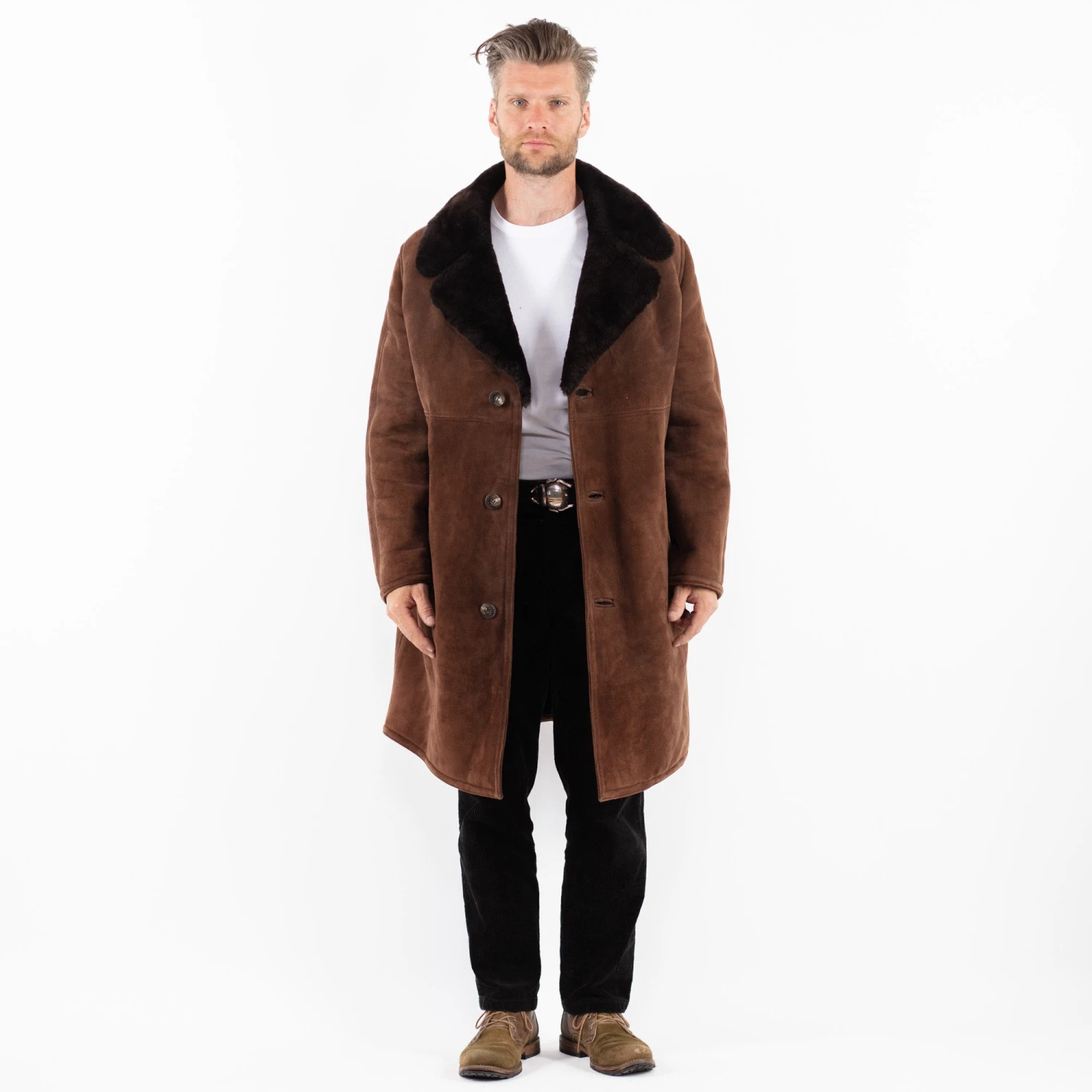 Vintage 70's Men Sheepskin Shearling Coat In Brown 5 Vintage 70's Men Sheepskin Shearling Coat In Brown - Image 5