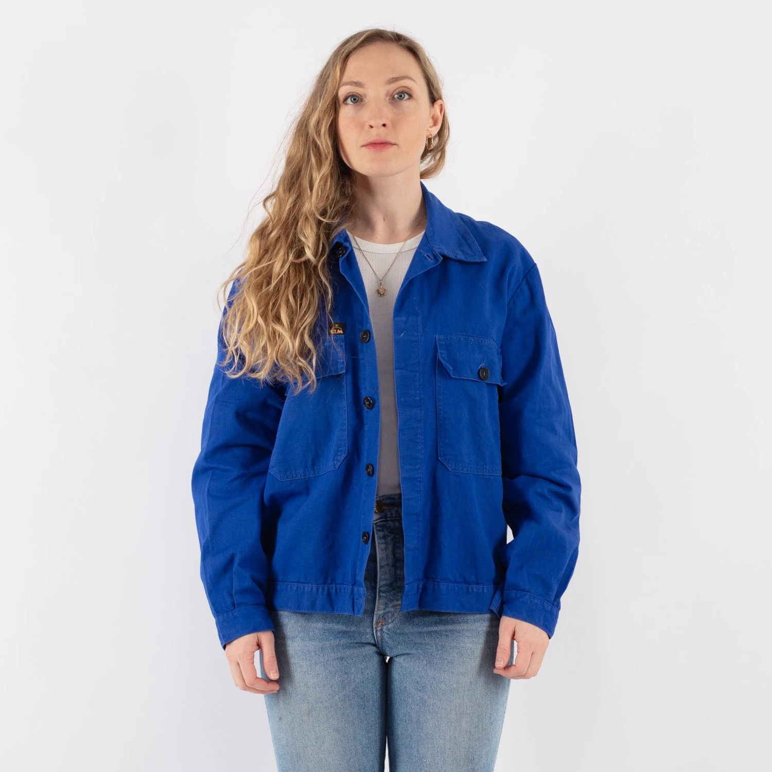 Vintage 80's Women Cropped Work Jacket In Blue 4 Vintage 80's Women Cropped Work Jacket In Blue - Image 4