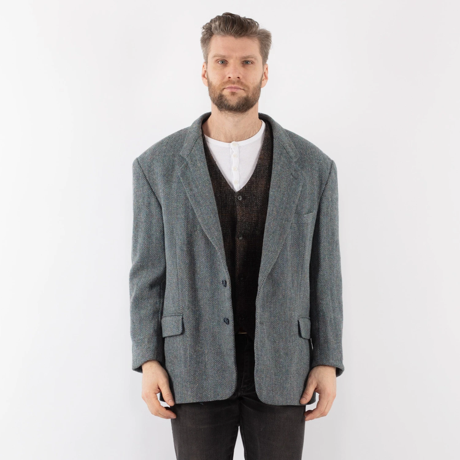 Vintage 70's Men Harris Tweed Jacket In Blue 5 Vintage 70's Men Harris Tweed Jacket In Blue - Image 5